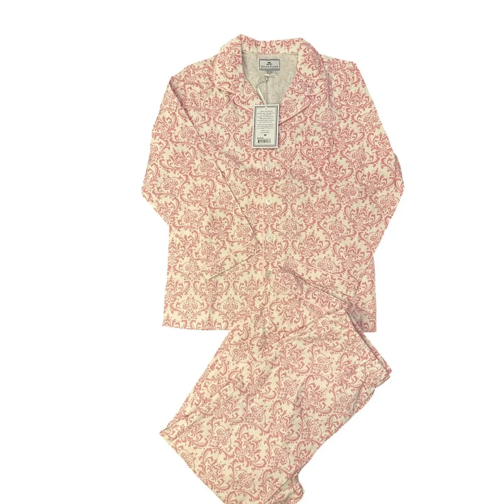Petite Plume Girls Vintage Rose Pajama Set Pink Damask Cotton Blend Size 8 NEW